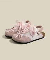 Lindos zapatos planos con plataforma y cordones con lazo rosa